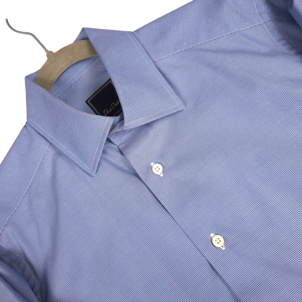 David Donahue Trim Fit Dress Shirt Mens 15.5 32/33 French Blue Micro Check